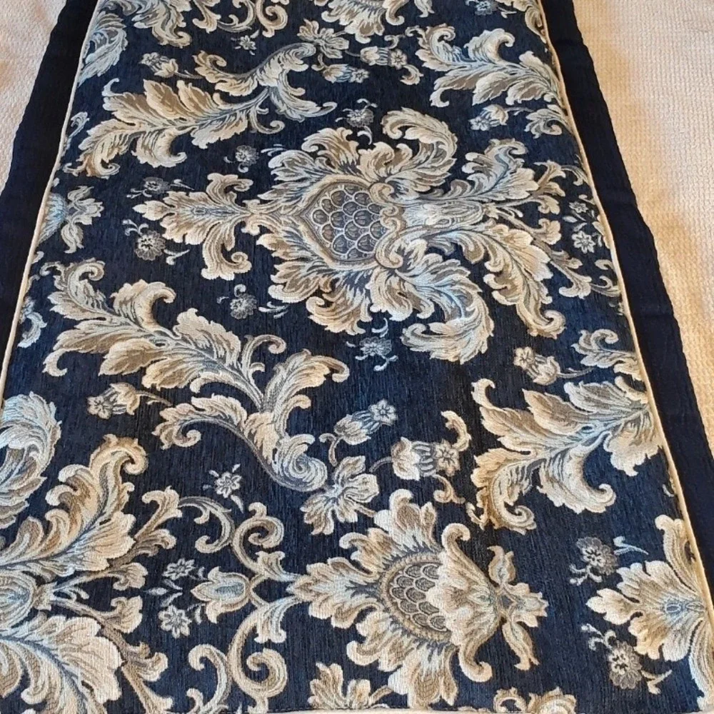 Croscill Imperial Blue Damask Jacquard Tapestry Body Pillow Sham 37x21 Navy Gold